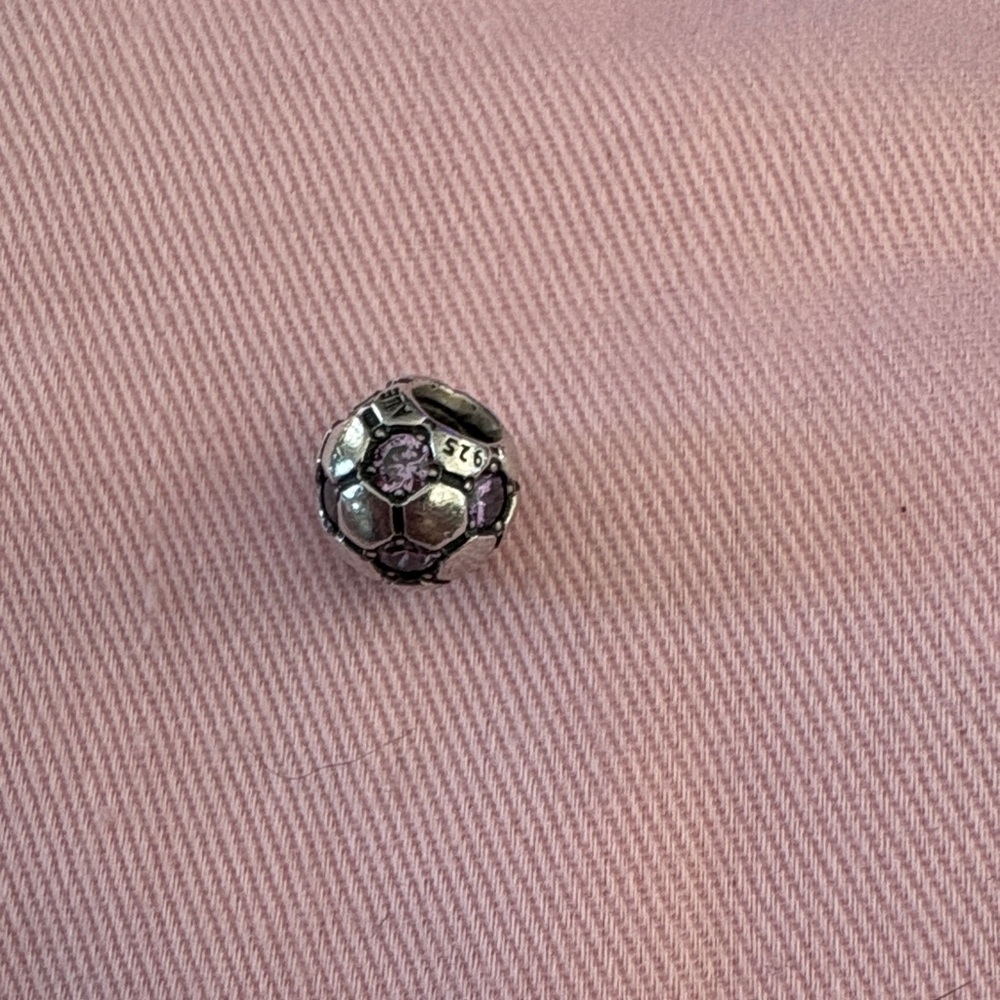 Pandora Purple CZ Soccer Ball Charm Sterling Silver